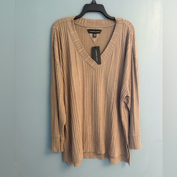 Andrew Marc Beige Ribbed Knit Sweater - Picture 1 of 6